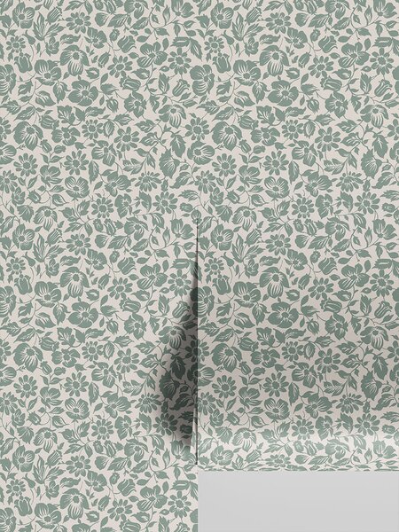 Laurel Green Meadow Floral Wallpaper | Default | Piglet in Bed