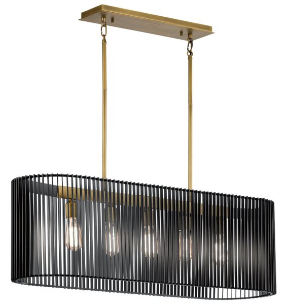 Quintiesse QN-LINARA-ISLE-BK Linara 5 Light Linear Chandelier In Natural Brass With Black Slatted Shade