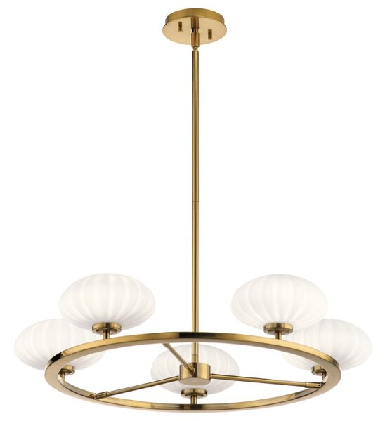 Quintiesse QN-PIM5-FXG Pim 5 Light Ceiling Chandelier In Fox Gold With Opal Glass Shades