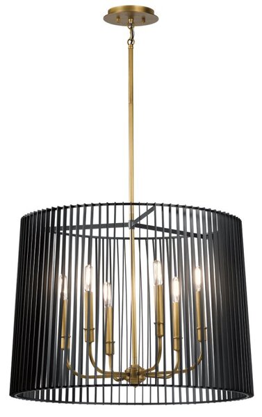 Quintiesse QN-LINARA-6P-BK Linara 6 Light Chandelier In Natural Brass With Black Slatted Shade