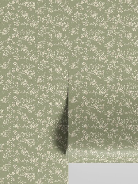 Sage Camille Floral Wallpaper | Default | Piglet in Bed