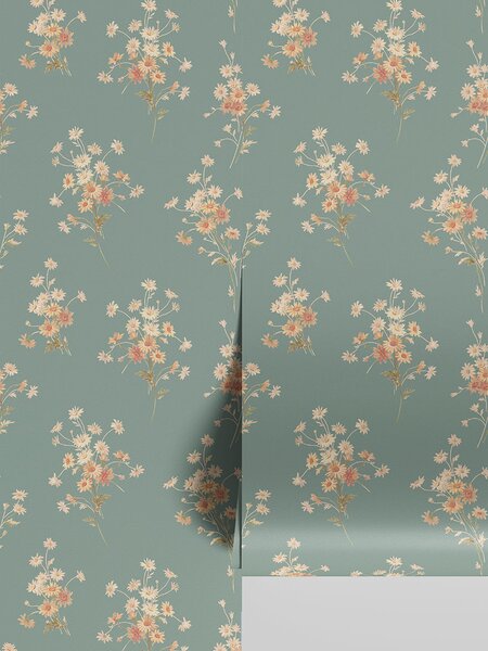 Laurel Green Daisy Bouquet Wallpaper | Default | Piglet in Bed