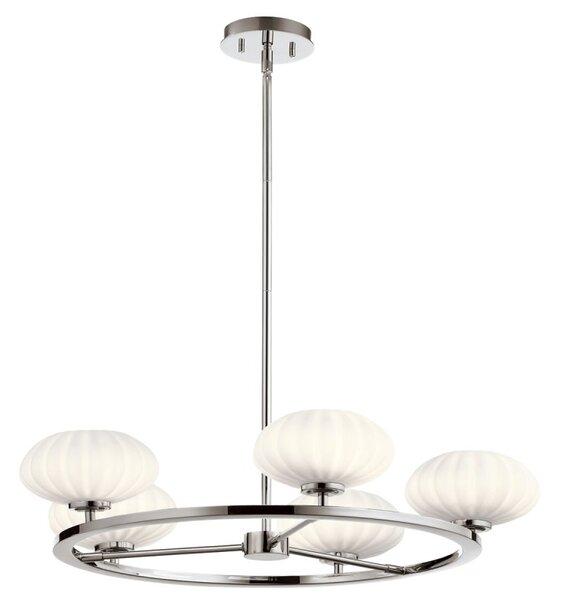 Quintiesse QN-PIM5-PC Pim 5 Light Ceiling Chandelier In Polished Chrome With Opal Glass Shades