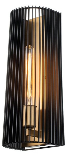 Quintiesse QN-LINARA1-BK Linara Single Wall Light In Natural Brass With Black Slatted Shade
