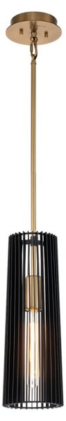Quintiesse QN-LINARA-P-BK Linara Single Ceiling Pendant In Natural Brass With Black Slatted Shade