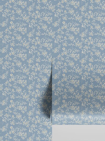 Warm Blue Camille Floral Wallpaper | Default | Piglet in Bed