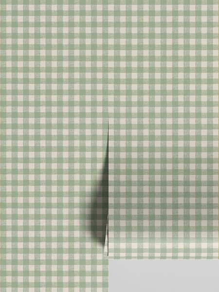 Winter Sage Gingham Wallpaper | Default | Piglet in Bed
