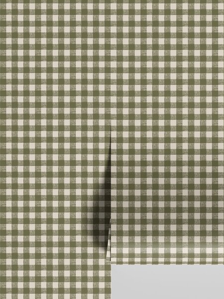 Botanical Green Gingham Wallpaper | Default | Piglet in Bed