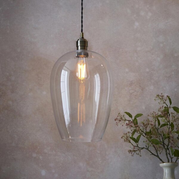 Camden Large Blown Glass Pendant Light in Antique Brass