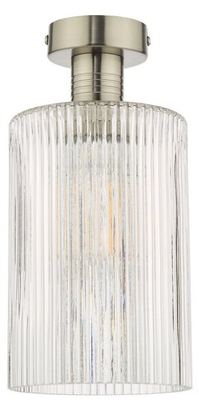 Dar Lighting Emerson Semi Flush Ceiling Light In Antique Chrome With Cylinder Ribbed Glass EME4861-E01
