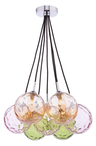Dar Lighting Elpis 7 Light Cluster Ceiling Pendant Light In Polished Chrome With Round Mixed Glass ELP342-MIX