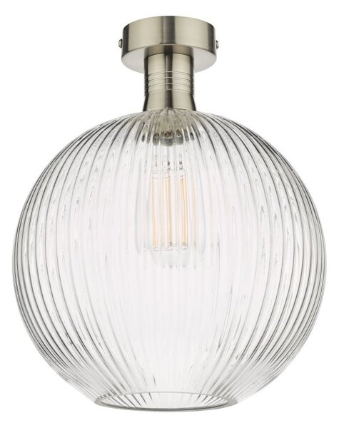 Dar Lighting Emerson Semi Flush Ceiling Light In Antique Chrome With Round Ribbed Glass EME4861-E02