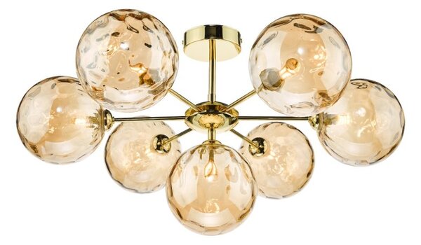 Dar Lighting Cohen 7 Light Semi Flush Ceiling Light In Polished Gold Finish With Round Champagne Glass COH3435-11