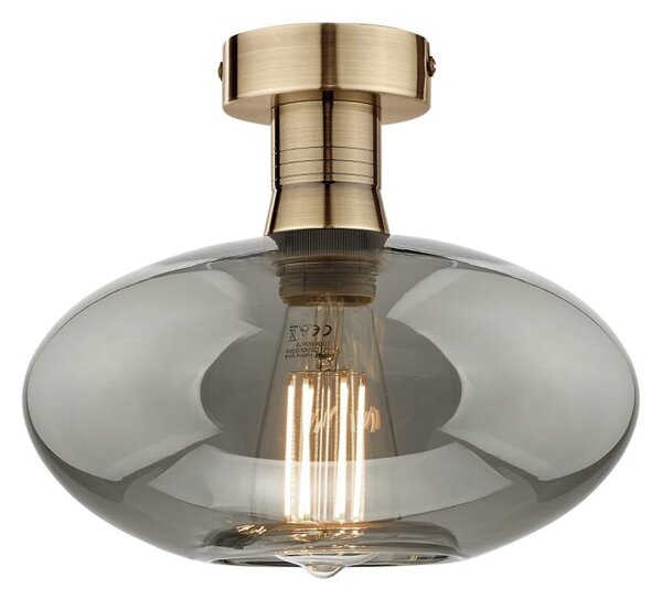 Dar Lighting Emerson Semi Flush Ceiling Light In Antique Brass With Smoked Glass EME4875-E04