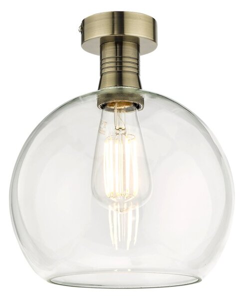 Dar Lighting Emerson Semi Flush Ceiling Light In Antique Brass With Round Clear Glass EME4875-E03