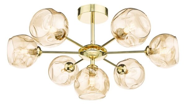 Dar Lighting Cohen 7 Light Semi Flush Ceiling Light In Polished Gold Finish With Round Champagne Glass COH3435-16