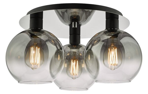 Dar Lighting Lycia 3 Light Flush Ceiling Light In Matt Black With Smoked Ombre Glass LYC5322