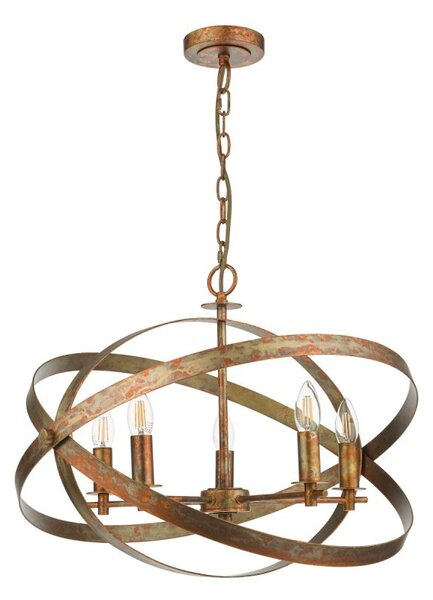 Dar Lighting Nitya 5 Light Ceiling Pendant Light In Mottled Copper Finish NIT0564