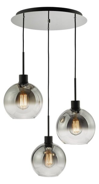Dar Lighting Lycia 3 Light Cluster Ceiling Pendant Light In Matt Black With Smoked Ombre Glass LYC8822