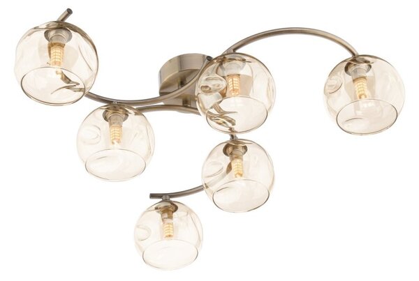 Dar Lighting Nakita 6 Light Semi Flush Ceiling Light In Antique Brass With Champagne Dimpled Glass NAK6475-16
