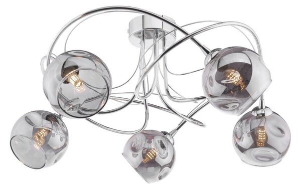 Dar Lighting Onawa 5 Light Semi Flush Ceiling Light In Polished Chrome With Smoked Glass ONA5450-15