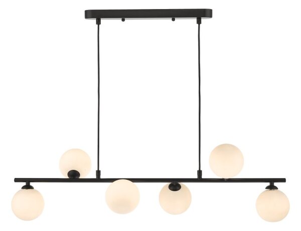 Dar Lighting Spiral 6 Light Bar Pendant Light In Matt Black Finish With Opal Glass SPI6422-02
