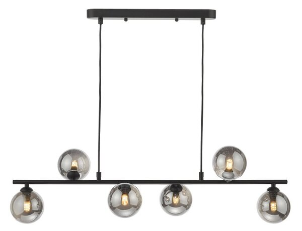 Dar Lighting Spiral 6 Light Bar Pendant Light In Matt Black Finish With Smoked Glass SPI6422-01