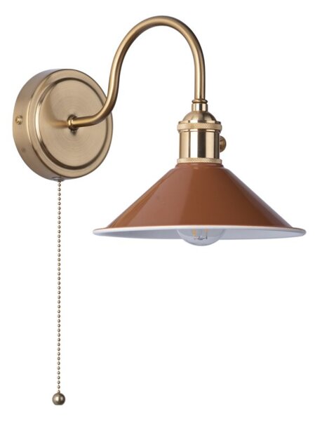 Dar Lighting Hadano Single Wall light In Natural Brass Finish With Umber Shade