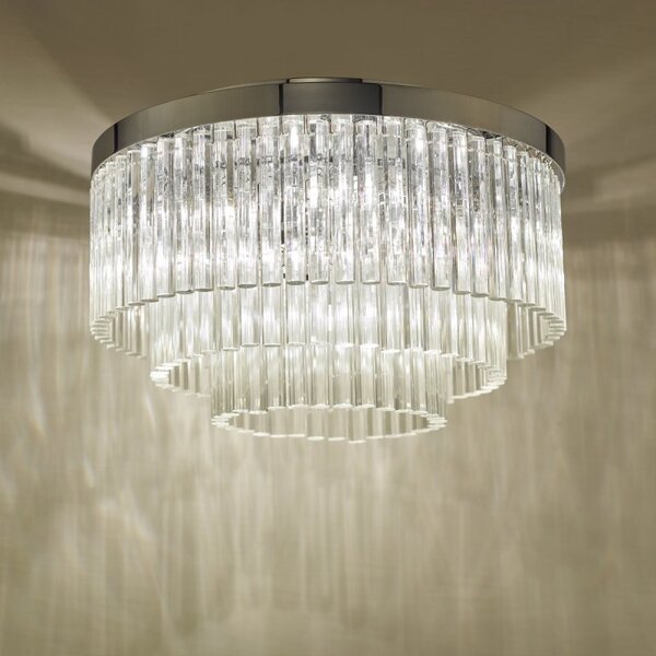 Dar Lighting Logan 5 Light Flush Ceiling Light In Polished Chrome With Clear Glass Rods