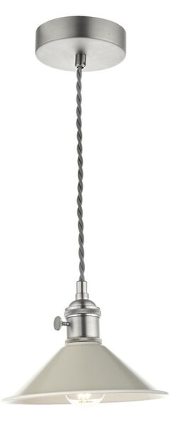 Dar Lighting Hadano Single Ceiling Pendant Light In Antique Chrome With Taupe Shade