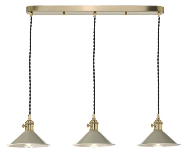 Dar Lighting Hadano 3 Light Bar Ceiling Pendant Light In Natural Brass With Taupe Shades