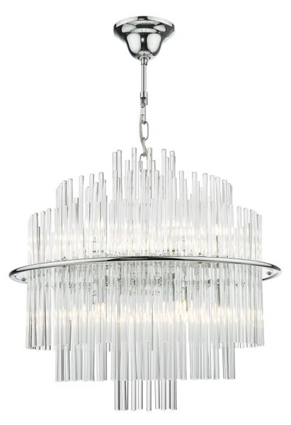 Dar Lighting Lukas 13 Light Ceiling Chandelier In Polished Chrome With Glass Rods