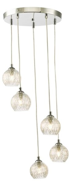 Dar Lighting Federico 5 Light Cluster Ceiling Pendant Light In Polished Chrome Finish With Wire Glass