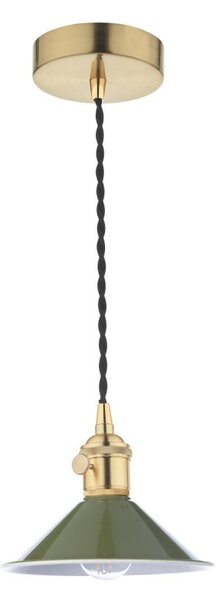 Dar Lighting Hadano Single Ceiling Pendant Light In Natural Brass With Olive Shade