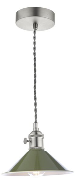 Dar Lighting Hadano Single Ceiling Pendant Light In Antique Chrome With Olive Shade