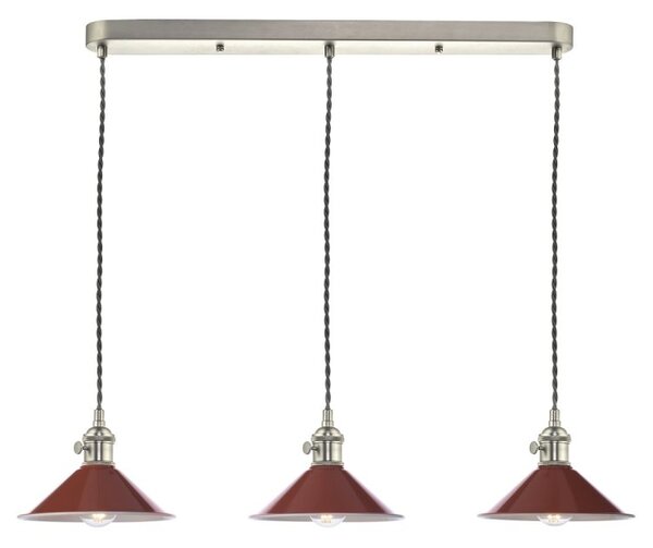 Dar Lighting Hadano 3 Light Bar Ceiling Pendant Light In Antique Chrome With Umber Shades