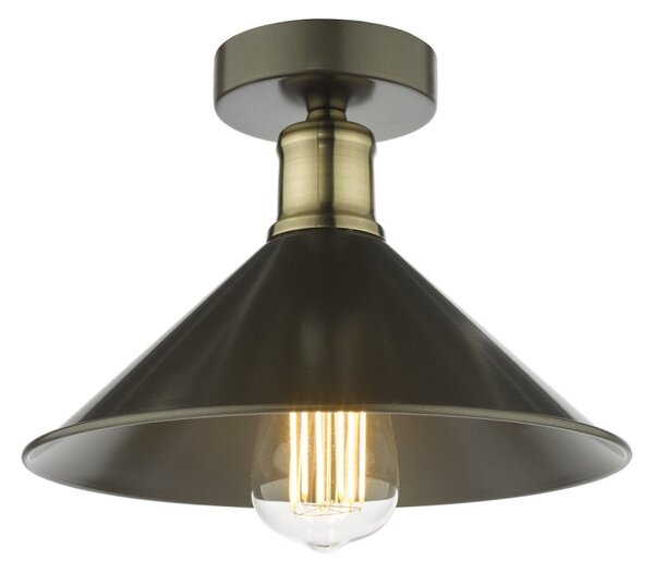 Dar Lighting Jalen Single Flush Ceiling Light In Graphite And Antique Brass Finish