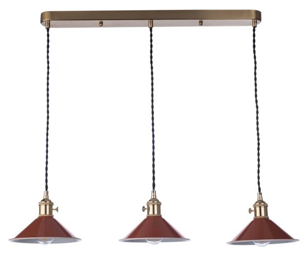 Dar Lighting Hadano 3 Light Bar Ceiling Pendant Light In Natural Brass With Umber Shades