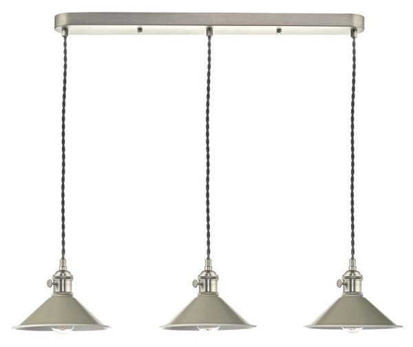 Dar Lighting Hadano 3 Light Bar Ceiling Pendant Light In Antique Chrome With Taupe Shades