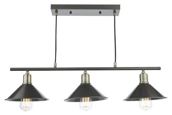 Dar Lighting Jalen 3 Light Bar Ceiling Pendant In Graphite Finish And Antique Brass Finish