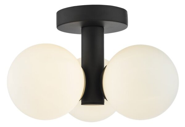 Dar Lighting Blake Bathroom 3 Light Semi Flush Ceiling Light In Black With Opal Glass Shades IP44