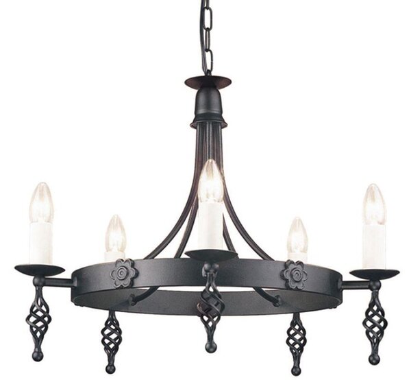 Elstead Belfry BY5 5 Light Ceiling Pendant In Black Wrought Iron