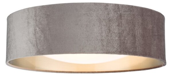 Dar Lighting Nysa 2 Light Flush Ceiling Light With Mink Brown Velvet Shade And Frosted Diffuser 40 cm