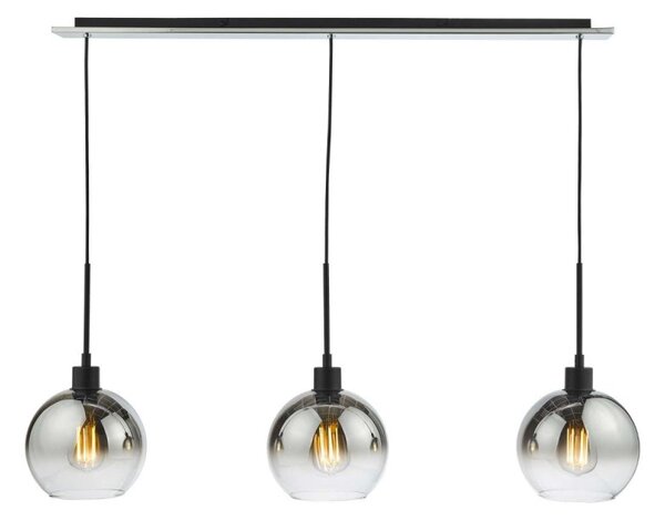 Dar Lighting Lycia 3 Light Bar Ceiling Pendant Light In Black Finish With Smoked Ombre Glass