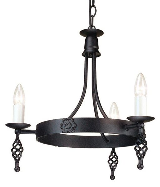 Elstead Belfry BY3 3 Light Ceiling Pendant In Black Wrought Iron