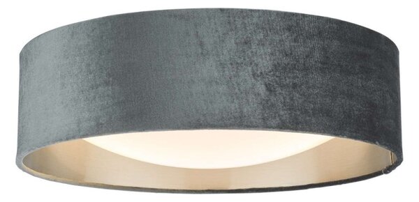 Dar Lighting Nysa 2 Light Flush Ceiling Light With Dark Grey Velvet Shade And Frosted Diffuser 40 cm