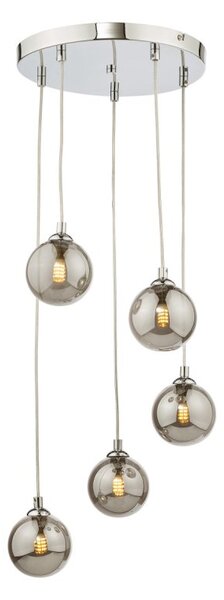 Dar Lighting Federico 5 Light Cluster Ceiling Pendant Light In Polished Chrome With Smoked Glass