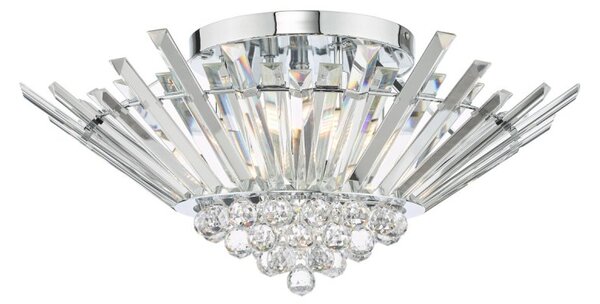 Dar Lighting Nimbus 5 Light Flush Ceiling Light In Polished Chrome With Crystal Glass