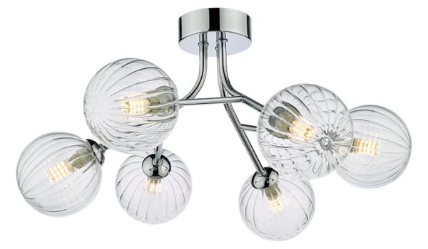 Dar Lighting Yiska 6 Light Semi Flush Ceiling Light In Polished Chrome Finish With Ribbed Glass