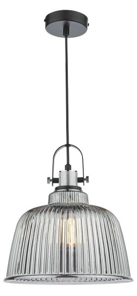 Dar Lighting Rhode Large Ceiling Pendant Light In Polished Chrome Finish With Smoked Ribbed Glass